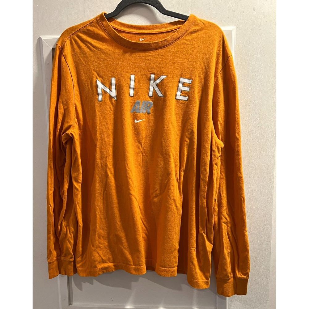 The Nike Tee Men's Large Orange Long Sleeve Nike Air Graphic Crew Neck Cotton